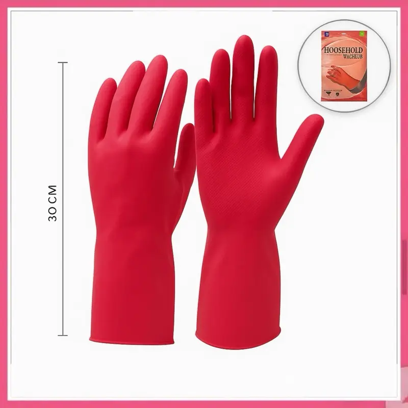 Sarung Tangan Karet Tebal Kuat Tahan Air Bahan Kimia Untuk Industri Kerja Proyek / Sarung Tangan Karet Latex Merah Pendek Bahan Rubber
