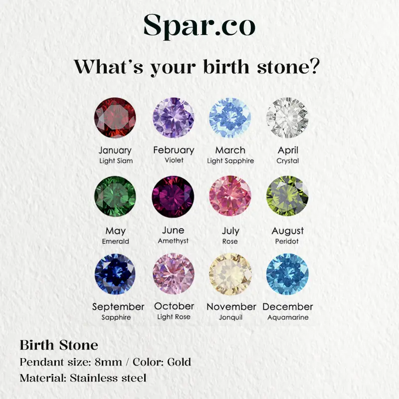 Spar.co DIY Custom 1 Rounded Birth Stone Charm Necklace - Kalung Rantai Titanium Emas Custom DIY Perhiasan Dengan 1  liontin Charm Bulan Kelahiran SP-AB1-003 6