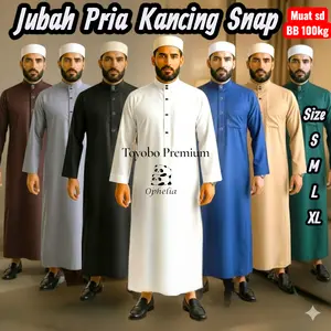 @Tokophelia.Jubah Gamis Muslim Pria Kancing Snap JUMBO TOYOBO PREMIUM ADEM Lengan Panjang Polos Dewasa Motif katun_hitam