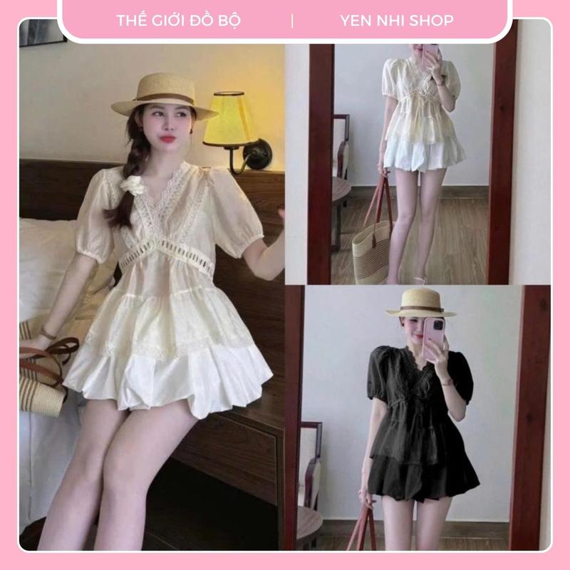 Bigsize50-90kg Sét Áo Lẻ Chân Váy Bí Có Quần Bảo Hộ + Áo Tơ Đũi QC Phối Ren Cao Cấp