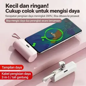 【Sam's market】Power Bank Mini 5000mAh Lotso Bear Mickey Portable Wireless untuk iPhone & Type-C Charger dengan Tampilan Daya dan Kabel 2-in-1 Powerbank
