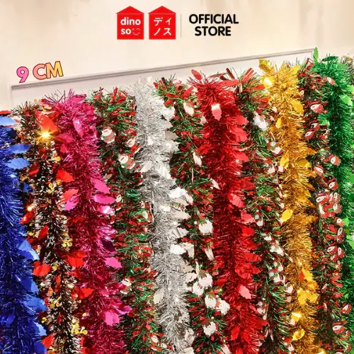 DINOSO Slinger Rumbai Natal Tebal Hijau Slinger 2*9 CM Warna Warni Motif Lonceng Santa Salju Hiasan Dekorasi Rumbai Untuk Pohon Natal