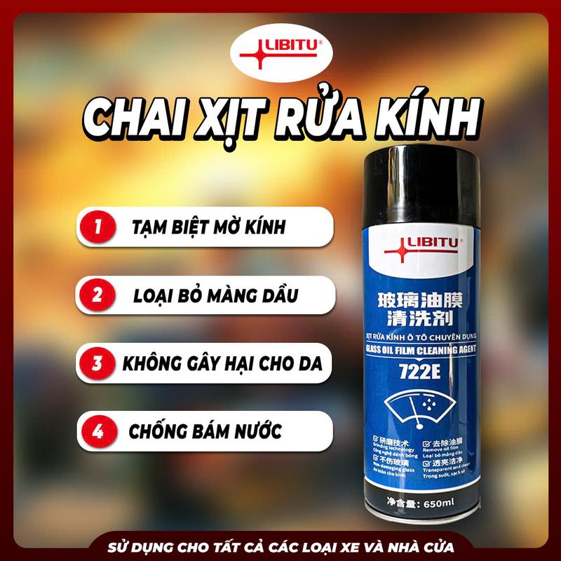 Xịt Rửa Kính LIBITU Chống Bám Nước Gương Kính Xe Máy Ô Tô Loại Bỏ Các Vết Ố Vàng Bụi Bẩn Dầu Cặn Canxi Và Các Vết Bẩn Khó Tẩy Trên Kính