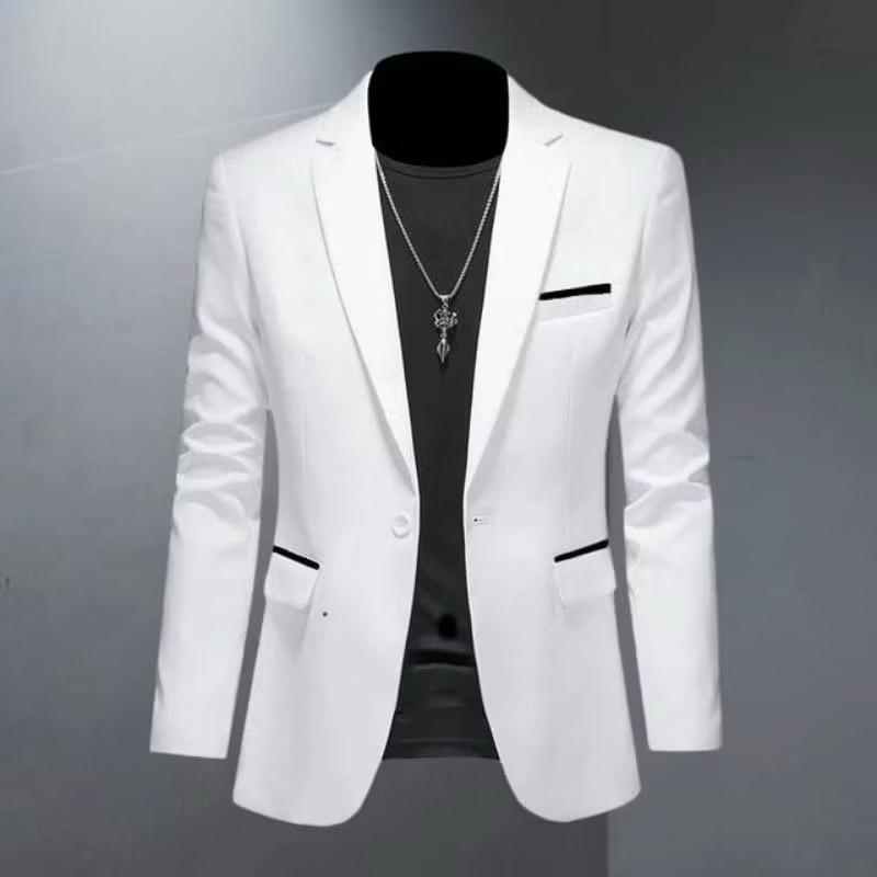 Blazer Casual Pria Style Korea - Jaket Formal Panjang Hitam Slim Fit - Cardigan, Kantor, Dewasa, Pria Keren Semi Cowok Kerja Putih 4