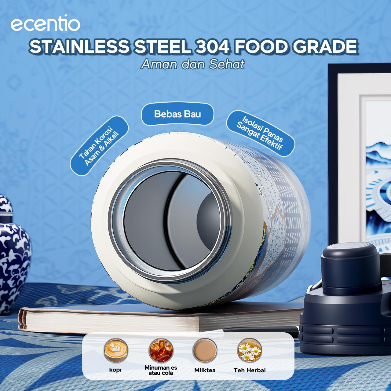 Ecentio Botol Minum 【live】Batik Aesthetic 580ml/800ml/900ml 【Stainless steel】【Plastic】Magnetic cover Vacuum  Flasks- Tahan Panas & Dingin, Food Grade, Desain Modern Warisan Budava BPA free