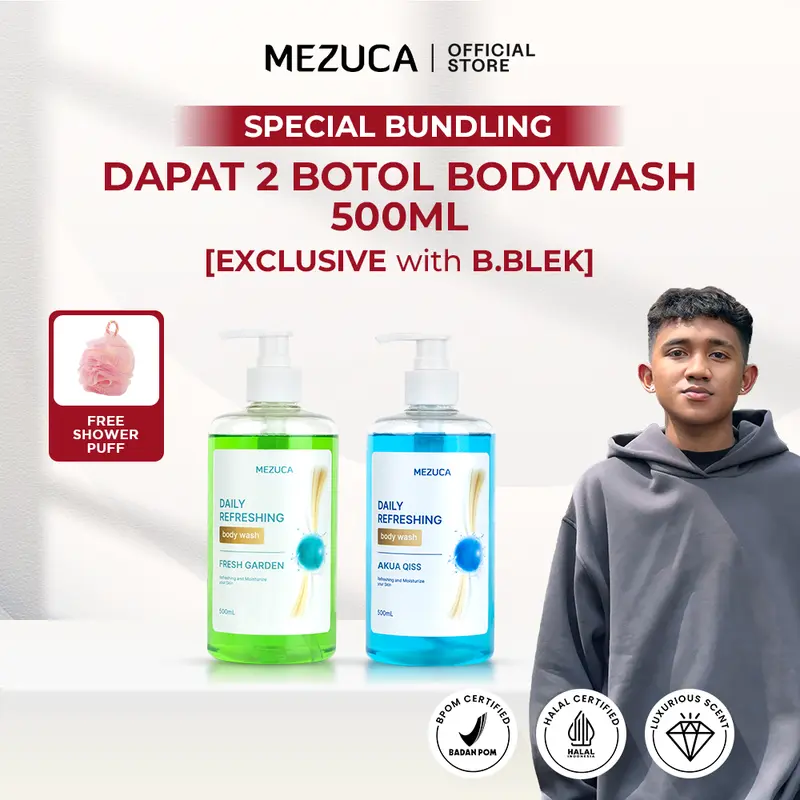 [EXCLUSIVE B.BLEK] Dapat 2 Sabun Mandi Mezuca Daily Refreshing Bodywash BPOM Free Shower Puff 0