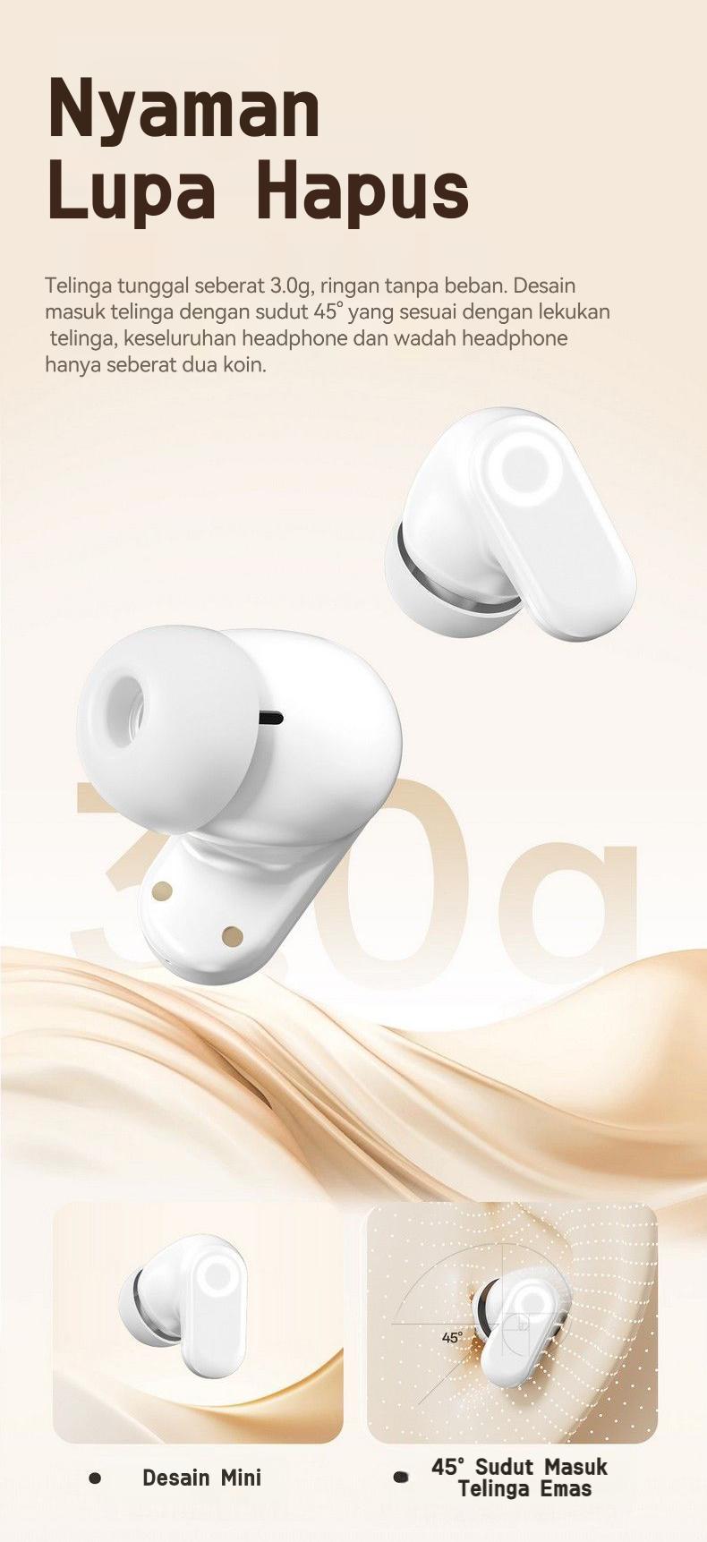 [COD] Yincoree [J16] Earphone Bluetooth 6.0 TWS - Reduksi Kebisingan Hybrid -48dB, 6-MIC ENC, 24 Jam Baterai, Latensi Rendah 0.04s, Audio 360° - Headset Nirkabel Kulit Gading untuk Gaming & Kerja In Ear Peredam Mikrofon Bawaan