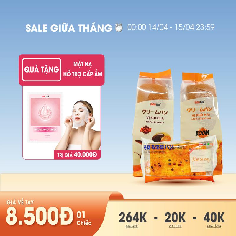 [TẶNG MẶT NẠ] COMBO 1 THÙNG/24C MIX BÁNH MÌ ANNALALA ÍT NGỌT gồm các loại Bánh Ruốc Rong Biển, Bánh Cheese Chảy, Bánh Socola  Ăn Vặt Food Snack Thức Ăn