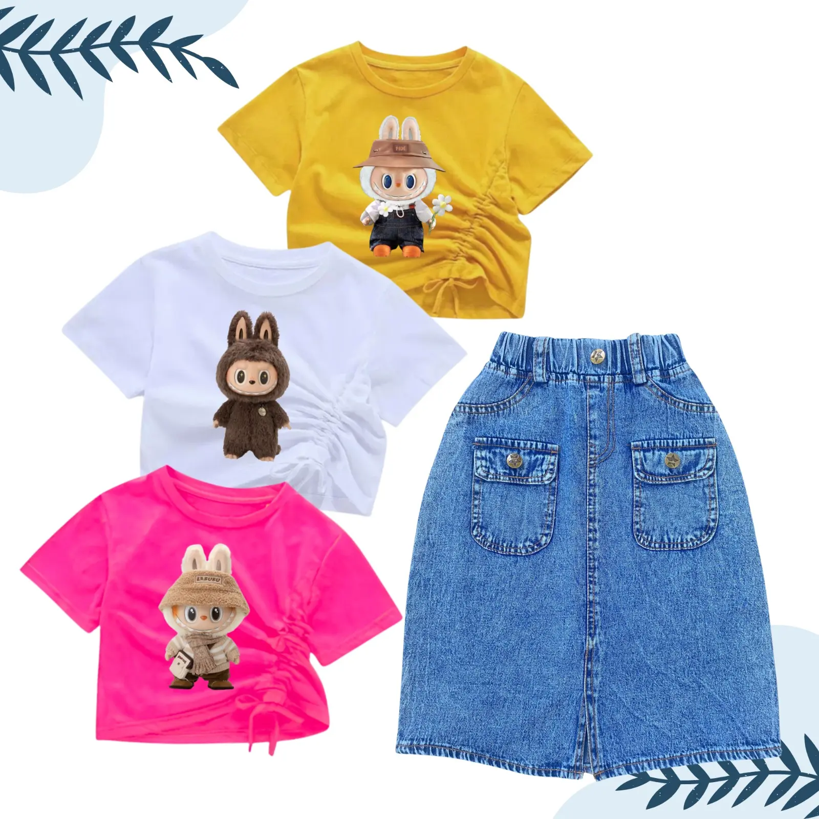 SETELAN ROK JEANS DAN KAOS CROP TOP ANAK 1-12 TAHUN