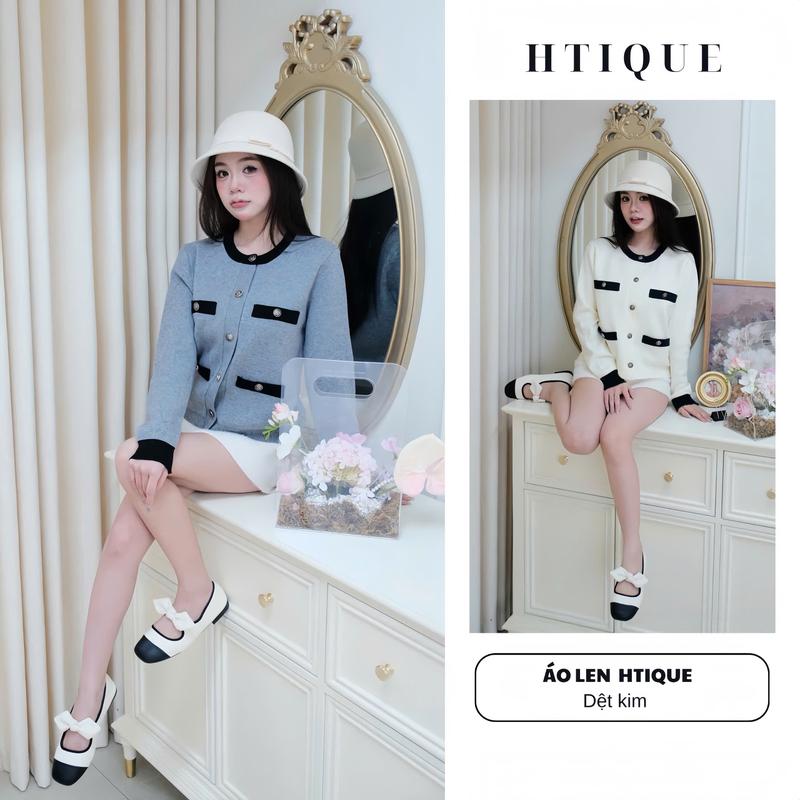 BST Thu Đông HTIQUE Áo cardigan vibes tiểu thư sang chảnh Áo len dệt kim nữ tính LA12