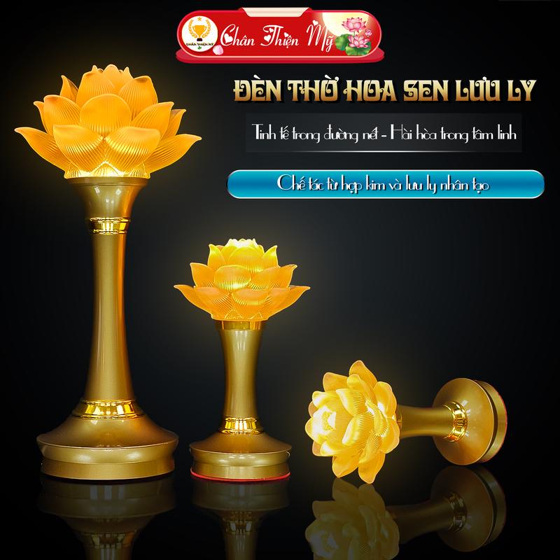 Giá 1 Cặp Đèn Thờ Hợp Kim Hoa Sen Lưu Ly CHÂN THIỆN MỸ Vật Phẩm Trang Trí Bàn Thờ Đồ Thờ Cúng Decor Decor Phòng