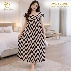 ALFAZZA - LONG SUMMER DRESS Ruffle Babydoll Wanita Motif Panjang Casual Fit Rayon Viscose Midi