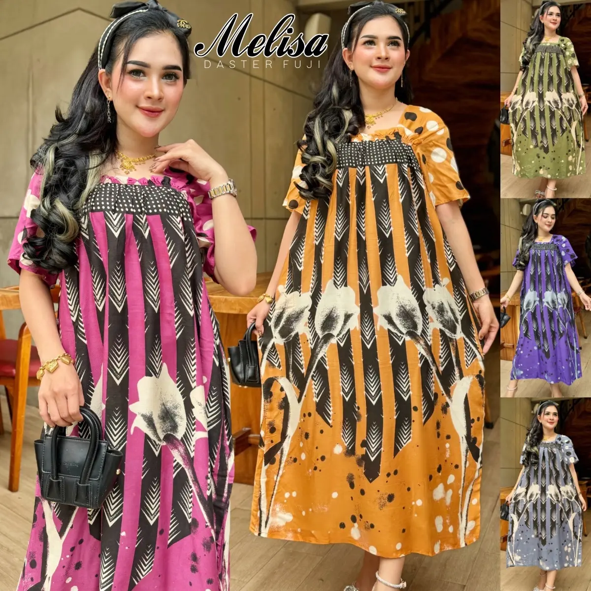 DASTER FUJI TERBARU MOTIF MELISA DRESS KEKINIAN DASTER RAYON Busui Karet Pendek