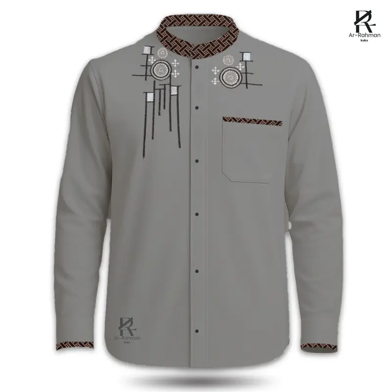 BAJU KEMEJA KOKO PRIA LENGAN PANJANG KOMBINASI BORDIR SIZE M L XL TERBARU 4