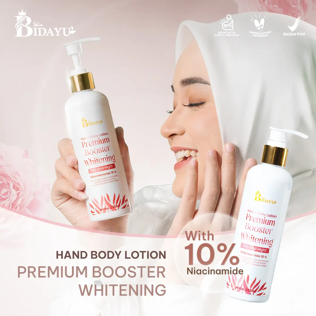 HB Dosting Premium Booster Whitening Body Lotion with 10% Niacinamide, Licorice & Root Extract – mencerahkan, melembapkan, dan memperkuat skin barrier