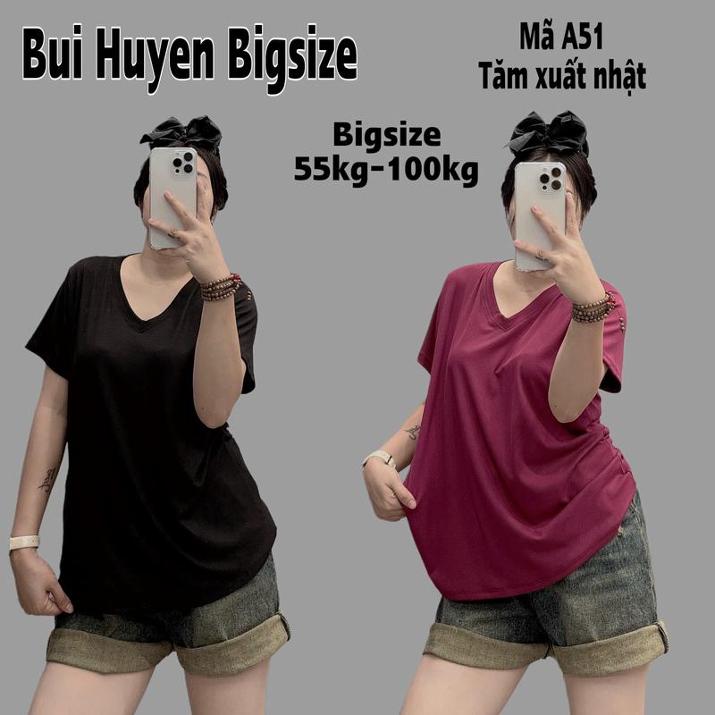 A51- Áo Cổ Tim Trơn Chất Tăm Xuất Nhật Bigsize (55kg-100kg)