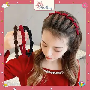 Bando Mix Jepit Headband Sirkam Rambut 2in1 Bandana Poni Hair Aksesoris Wanita Motif Kain Bludru Lembut