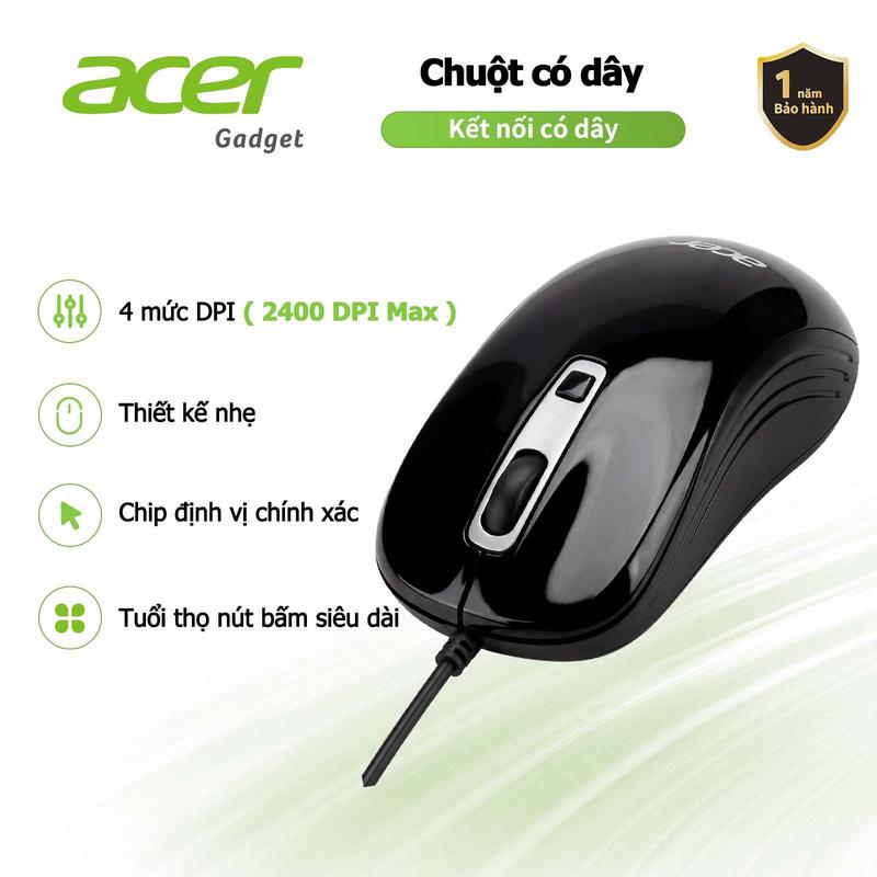 Acer chuột có dây USB 2400 DPI trọng lượng nhẹ điều chỉnh 4 cấp độ cảm biến độ chính xác cao phù hợp cho laptop phù hợp cho cả chơi game và công việc văn phòng chuột pc M402