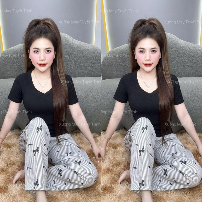 Set Bộ Áo Cổ Tim Xéo BORRIP + Quần Baggy Mịn Size 35-76kg Quần Ống 17cm Đồ Bộ Nữ Thời Trang Chất Liệu Borrip Thoải Mái
