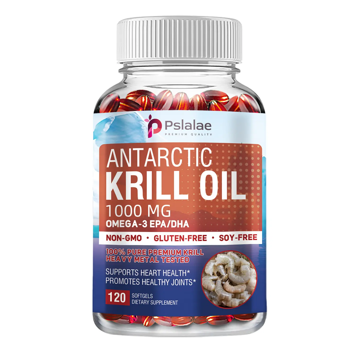 Pslalae - Minyak Krill Antartika - Dengan Omega-3 EPA, DHA, Astaxanthin & Fosfolipid - 30/60/120 Softgels