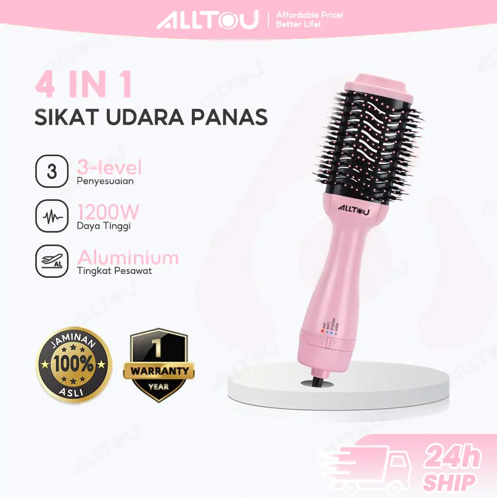 ALLTOU 4 in1 Catokan Curly Rambut Alat Kriting Rambut Catokan Keriting Keramik Hair Styler(sisir pengering, pelurus & curly rambut elektrik) Meluruskan
