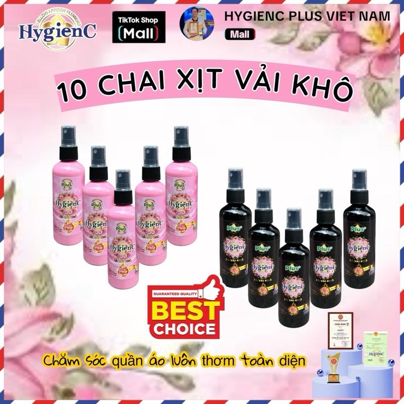 [Giá sỉ Combo 10 Chai] Xịt Vải Khô Thơm Quần Áo 100ml chính hãng thương hiệu HygienC phiên bản Plus nâng cấp. Xịt trực tiếp, tiện lợi, tiết kiêm, lưu hương lâu