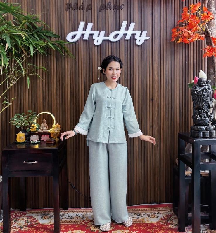 Di Đồng - Set Pháp Phục Lễ Chùa Nữ Bigsize Cổ Tròn Tay Dài Kín Đáo HyHy