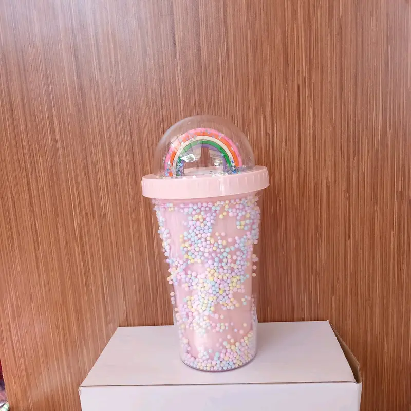 BOTOL MINUM TUMBLER GLITER RAINBAW PELANGI FOAM 550 ML 3