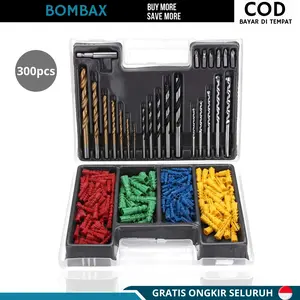 Mata Bor fisher Mata bor Kayu Tembok Beton Besi Plus Skrup Mata Obeng 300Pcs Drill Bit Combination Lengkap