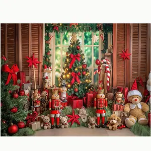 Latar belakang Natal musim dingin, hadiah di bawah pohon Natal, dekorasi anak-anak, poster, spanduk gantung bertema pesta