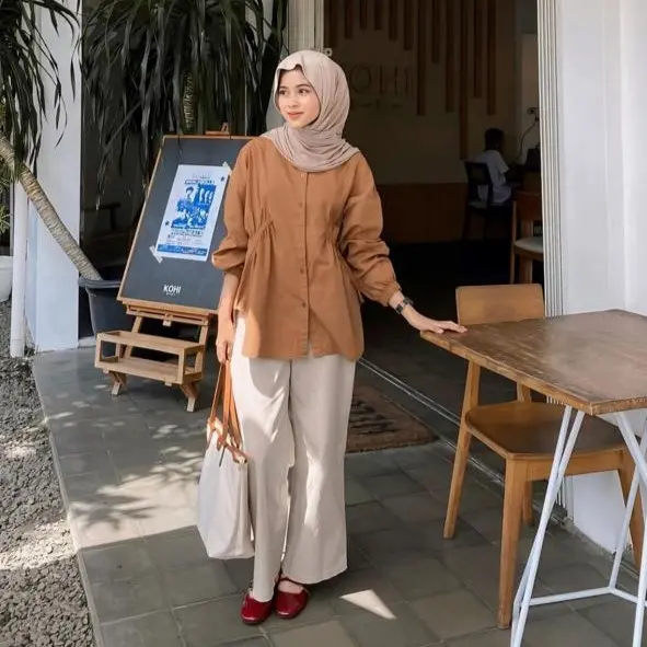 HOSOFSHOPAHOLIC - Shiren Blouse - Kemeja Wanita - outfit baju cewek aesthetic Karet - Bahan Cotton Cantik Kancing Busui Nyaman 0