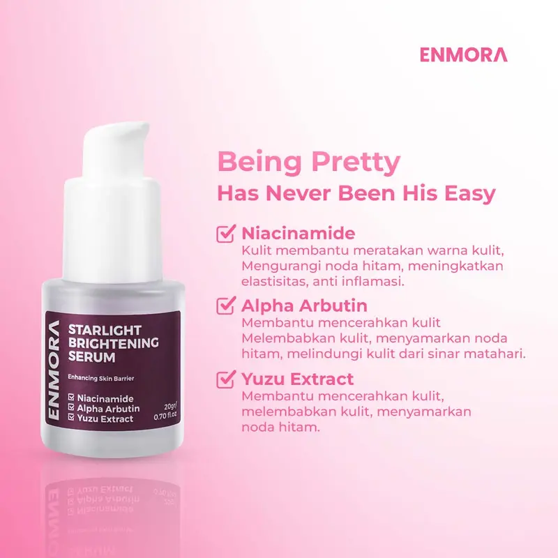Enmora Starlight Brightening Serum Pencerah Wajah dengan Niacinamide, Alpha Arbutin dan Yuzu Extract - Mencerahkan Muka 4