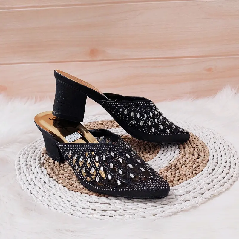 Sandal wanita payet motif inport hak 5 cm .sandal pesta 4
