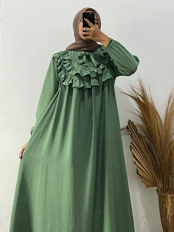 Gamis Polo Linen Terbaru Mewah Elegant Panjang Wanita 3