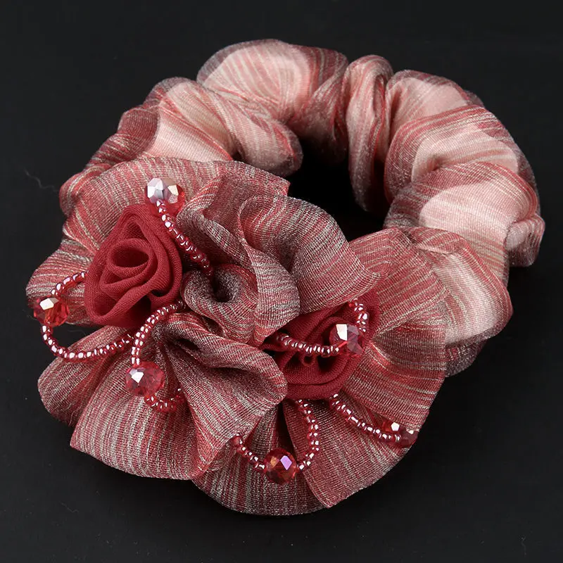 Băng Đô Hoa, Phong Cách Hàn Quốc, Thanh Lịch, Dây Buộc Tóc Scrunchie Lưới, Đầu Sợi, Buộc Tóc Hoa, Băng Đô Dây Cao Su, Dành Cho Nữ 6