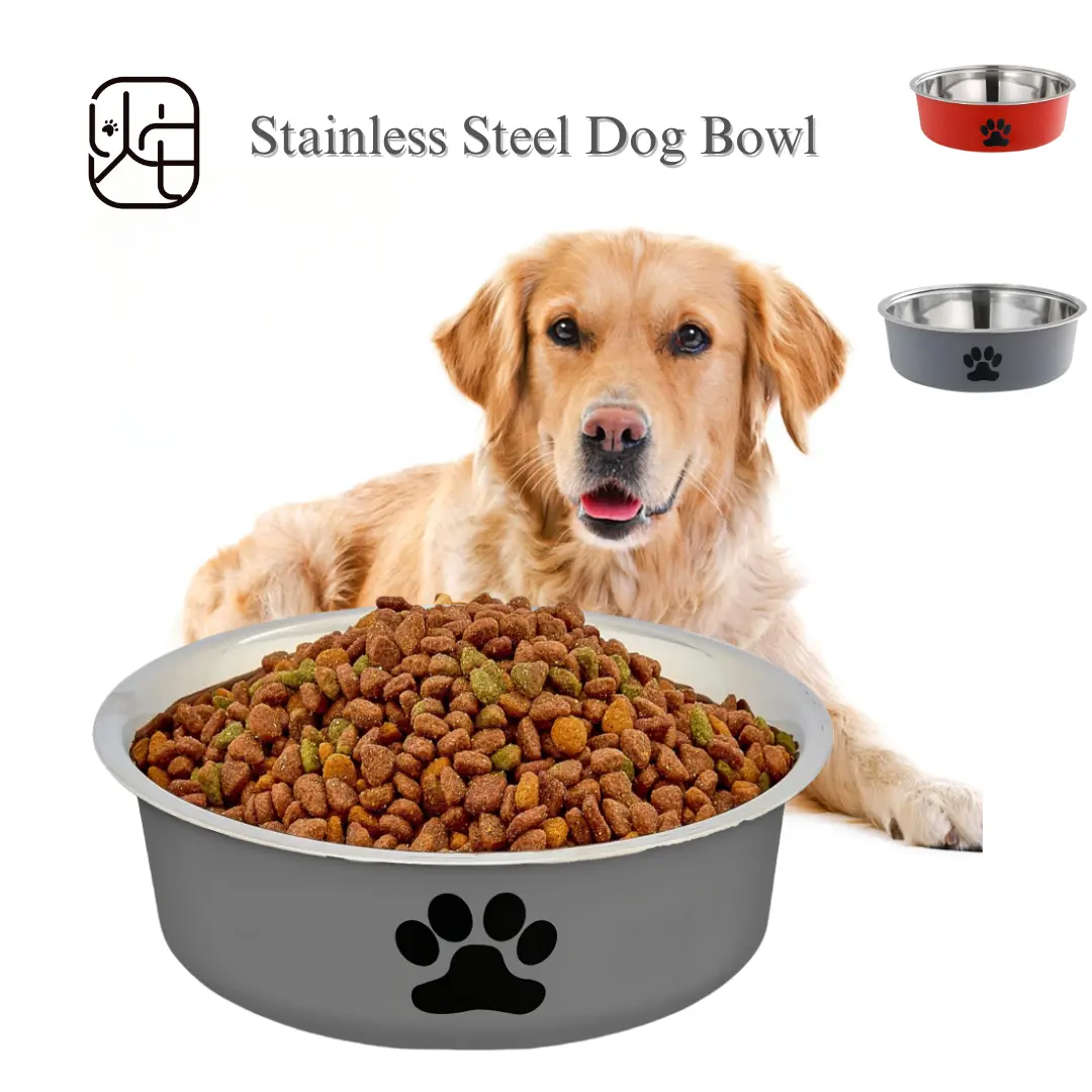 YuTaLife Stainless Steel Dog Bowl, Stainless Steel Feeding Bowl, Non-slip Bottom, Easy to Clean, Dishwasher Safe, Gray