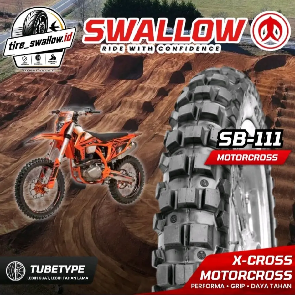 Swallow SB-111 X-Cross Motorcross TubeType Ban Motorcross Performa Grip Daya Tahan Lebih Kuat Lebih Tahan Lama