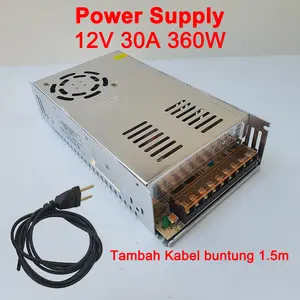 Power Supply Switching 12V 30A 360W Adapter Trafo PSU kipas Untuk CCTV LED Strip + kabel buntung
