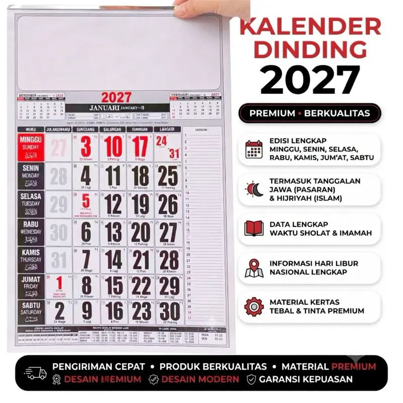 Kalender 2026 Terbaru 12 Bulan Gantung Kertas Premium Cetakan Jelas COD Praktis untuk Meja atau Dinding