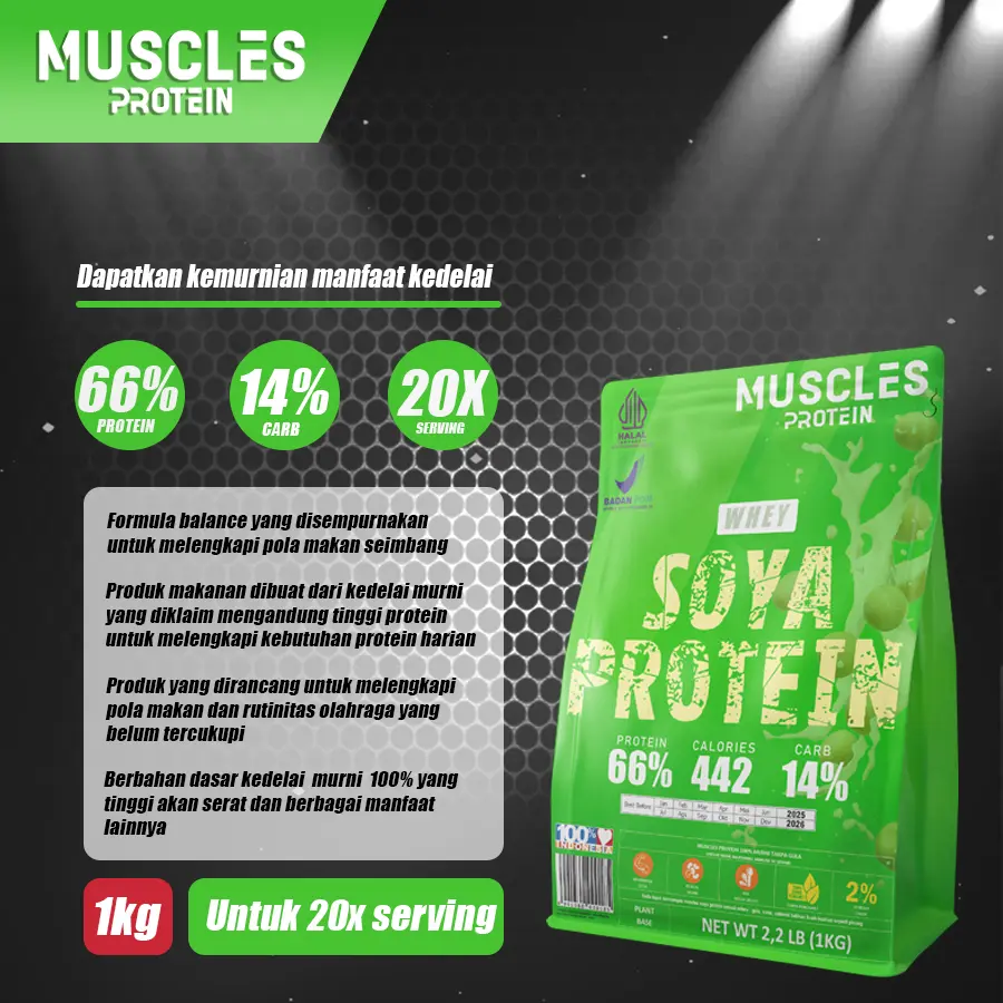 Muscles protein Whey Protein Bubuk Kedelai Murni 1Kg Roasted