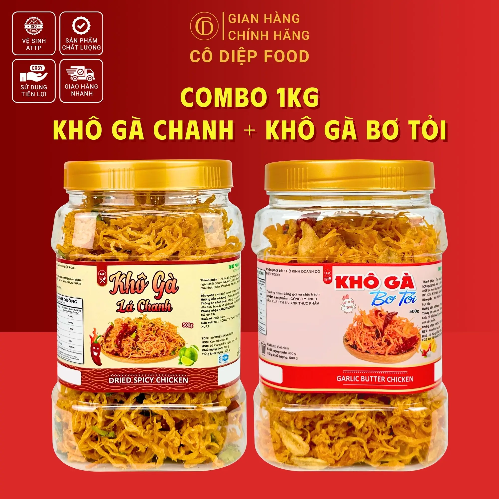 1Kg Khô Gà Lá Chanh , Bơ Tỏi Cô Diệp Food Thơm Ngon - Ăn Vặt Giòn Cay (Đầy Đủ Hồ Sơ Công Bố & Kiểm Nghiệm Sản Phẩm)