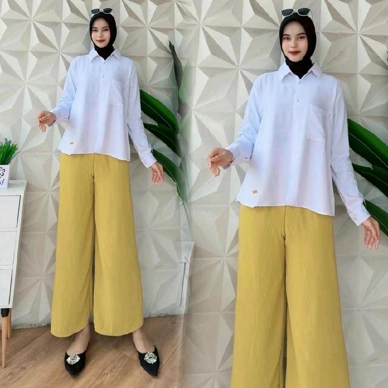 Celana Cringcel Airflow kulot panjang tali serut pinggang full karet ada saku aktif kanan kiri Bawahan Crinkle Wanita 5