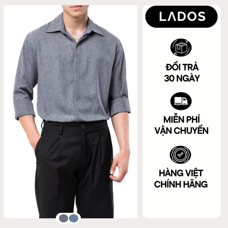 Áo Sơ Mi Tay Dài Giấu Cúc Nam LADOS - 8185 Vải Linen Cool Thoáng Mát, Ít Nhăn, Form Regular Vừa Vặn Thoải Mái
