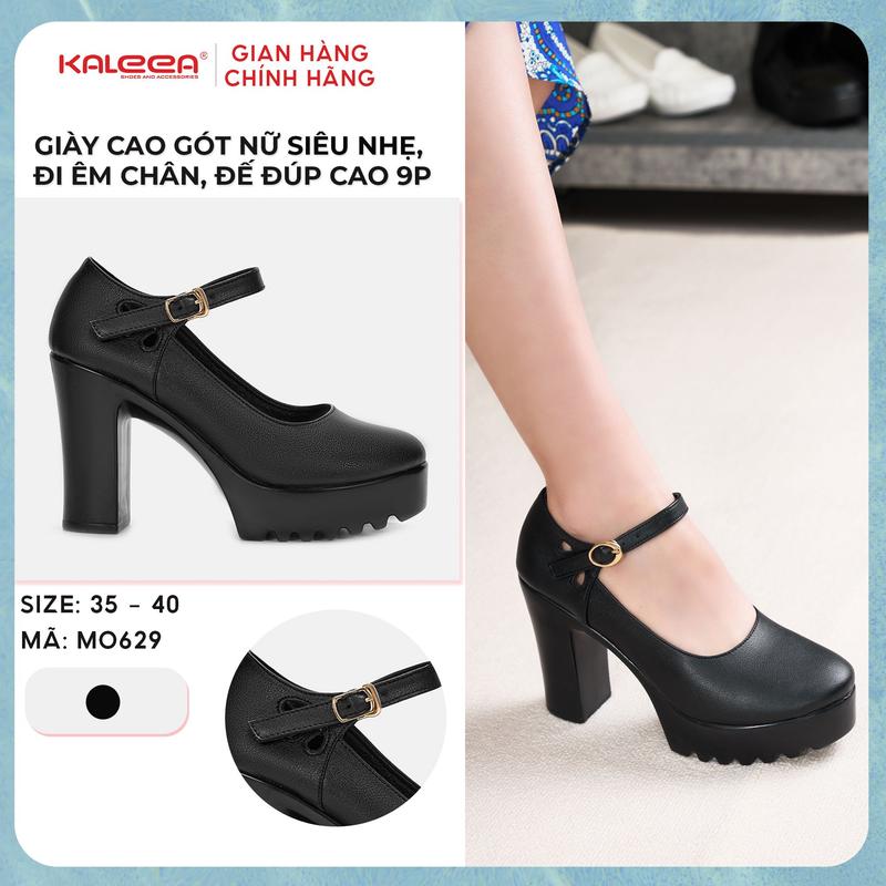 Giày Cao Gót Nữ Kaleea MO629 Chất Da Mềm Đi Nhẹ Êm Giày Đế Đúp Cao 9p Lấy tăng size