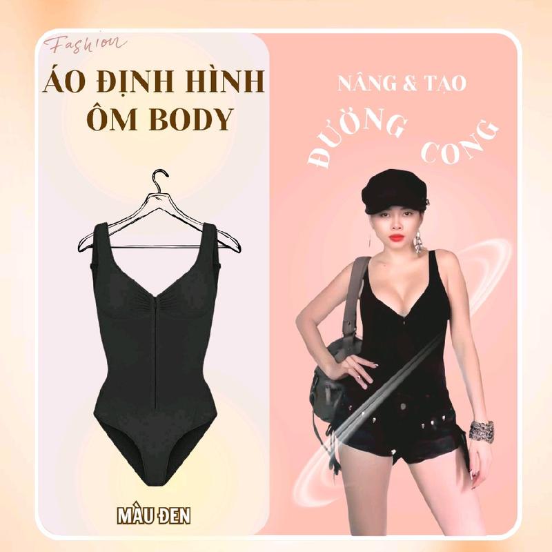  Seamless Sculpt Zip Front Brief Bodysuit- Áo Body Định Hình   Đen  