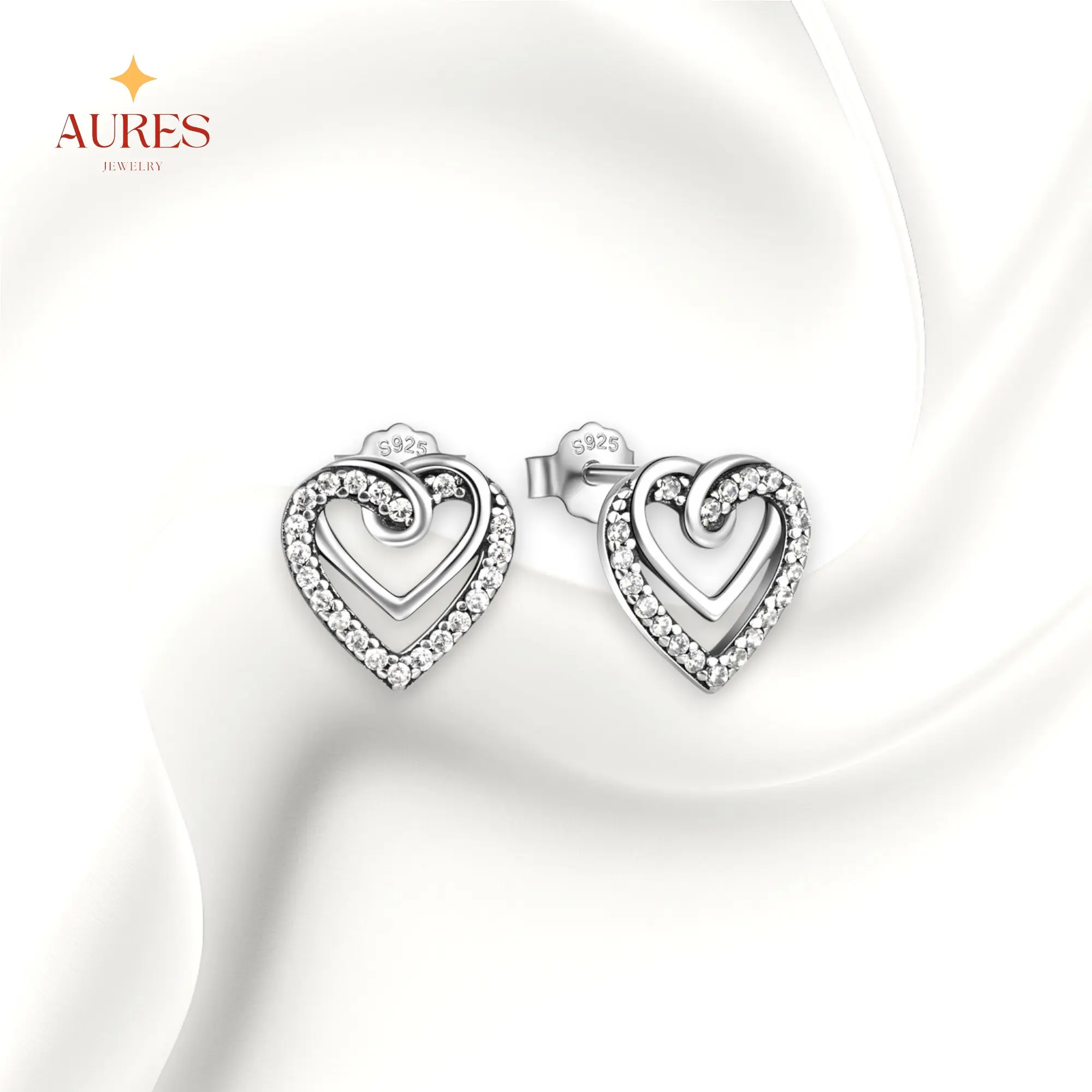 [AURES JEWELRY] Amora Earring - 925 Sterling Silver Love Heart Shaped Valentine Crystal Women