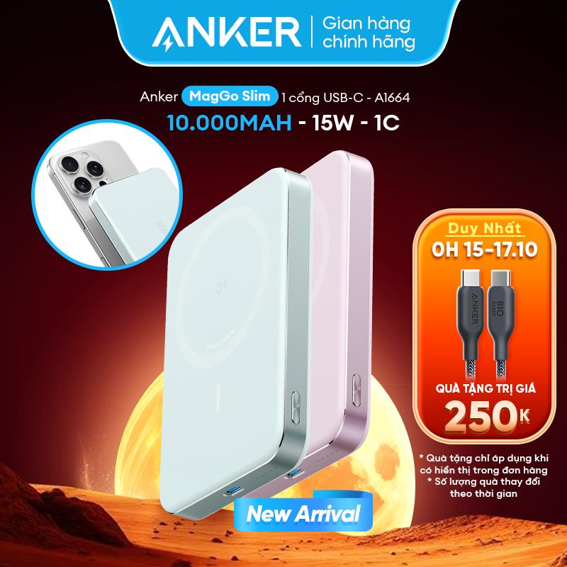 Sạc Dự Phòng Từ Tính Anker MagGo 10.00mAh | Đạt chuẩn sạc nhanh không dây 15W Qi2 | Siêu mỏng nhẹ | Dành cho iPhone 12/13/14/15/16/17 series - A1664