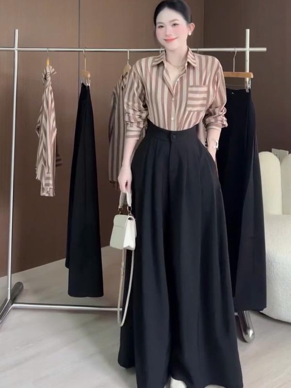 Quần ống rộng giả váy xếp ly có big size hot trend dáng dài 100cm.