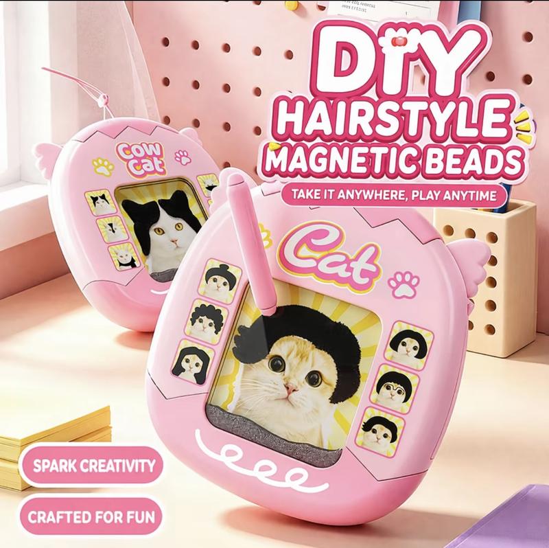 Đồ chơi DIY máy tạo kiểu tóc cho mèo, có thể thay đổi kiểu tóc, hạt nam châm, bảng vẽ hai mặt ,đồ chơi sáng tạo giải trí cho trẻ em game dien