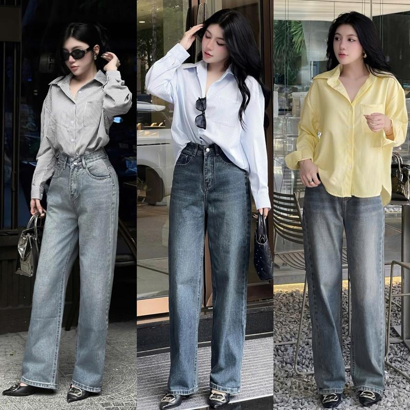 THE QUẠO - Quần Jeans Nữ Lưng Cao Ống Suông Bassic 3 Màu R0512_571